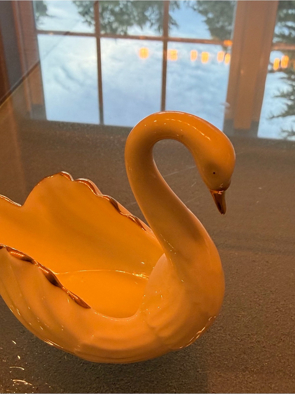 One Ivory Lenox Ceramic Swan trinket Dish with Gold Trim.